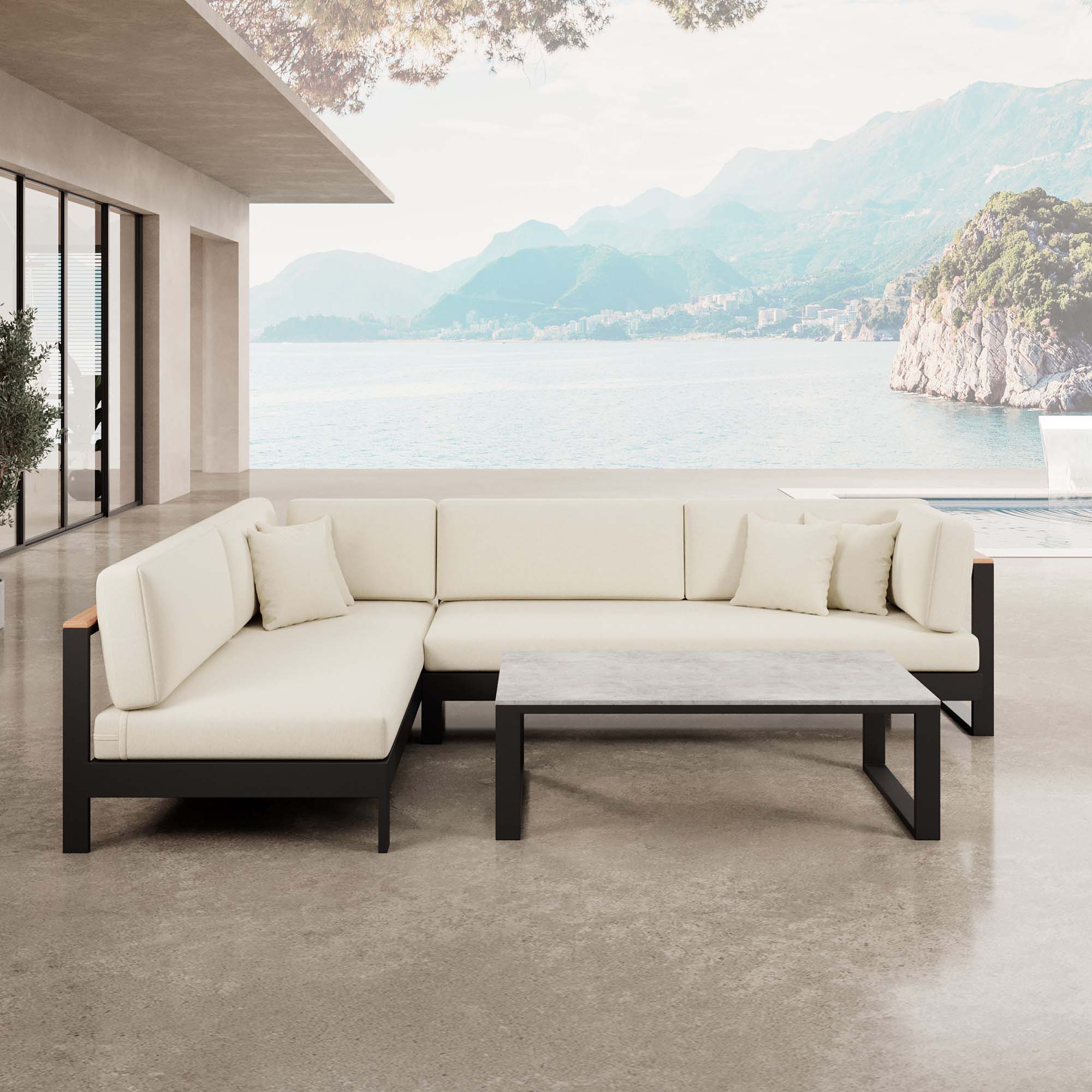Luxuriöse Vayla Ecklounge Gartenmöbel Set mit Sunbrella® Polstern & Aluminiumrahmen