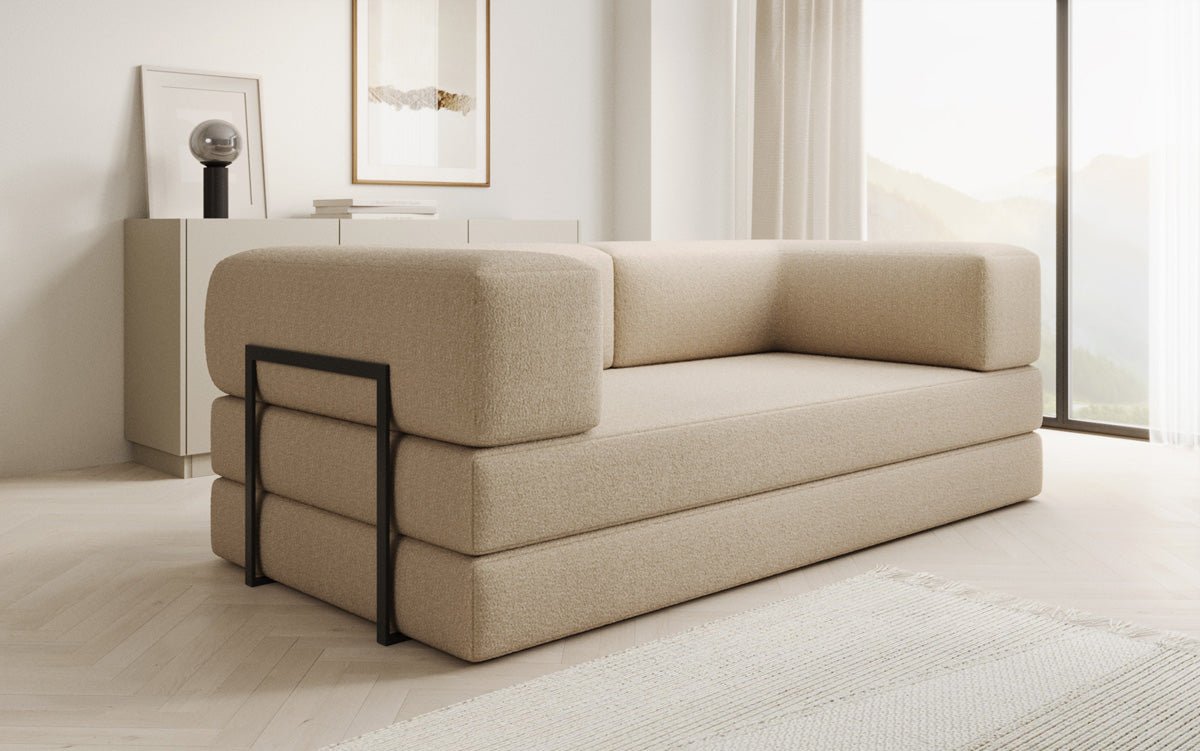 Luxuriöses Designer Lazy 3-Sitzer Schlafsofa mit Bouclé-Stoff und Stauraum