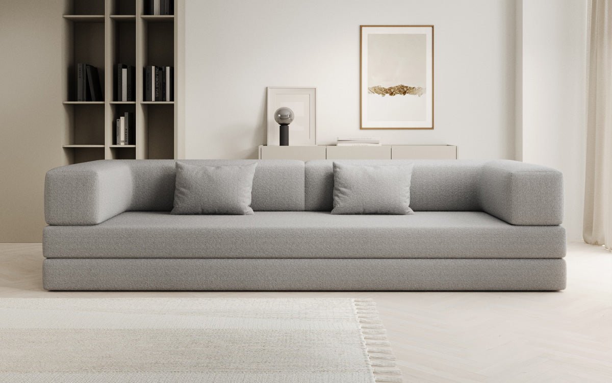 Luxuriöses XXL Designer Bouclé Sofa – 3 Sitzer mit Schlaffunktion & Stauraum