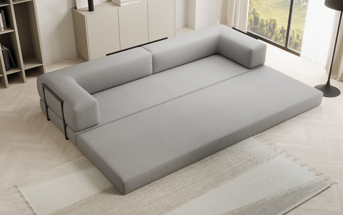 Luxuriöses XXL Designer Bouclé Sofa – 3 Sitzer mit Schlaffunktion & Stauraum