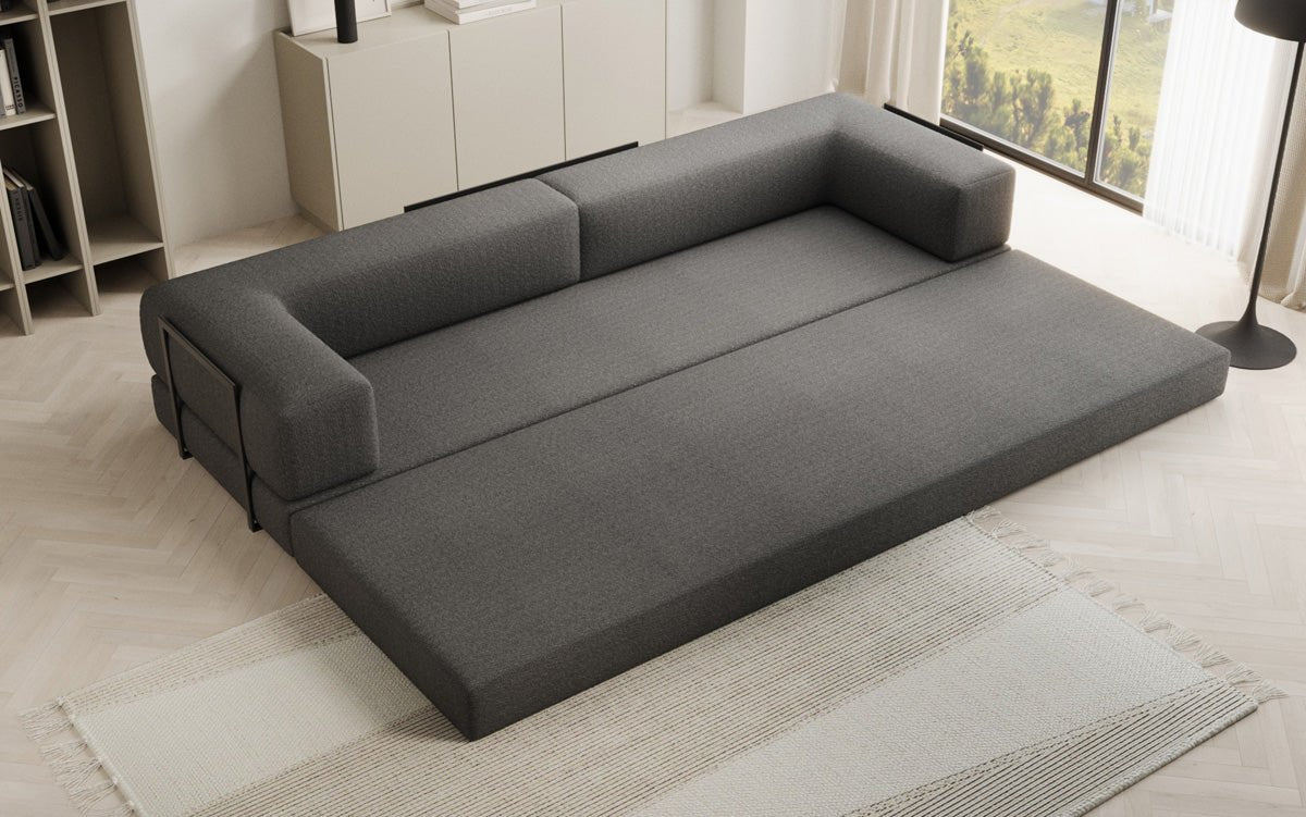 Luxuriöses XXL Designer Bouclé Sofa – 3 Sitzer mit Schlaffunktion & Stauraum