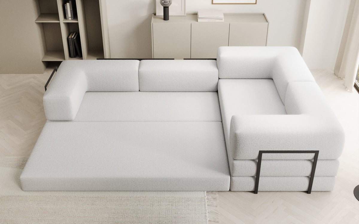 Luxuriöses Designer Ecksofa Lazy L Bouclé – Vielseitig, Gemütlich mit Schlaffunktion & Stauraum