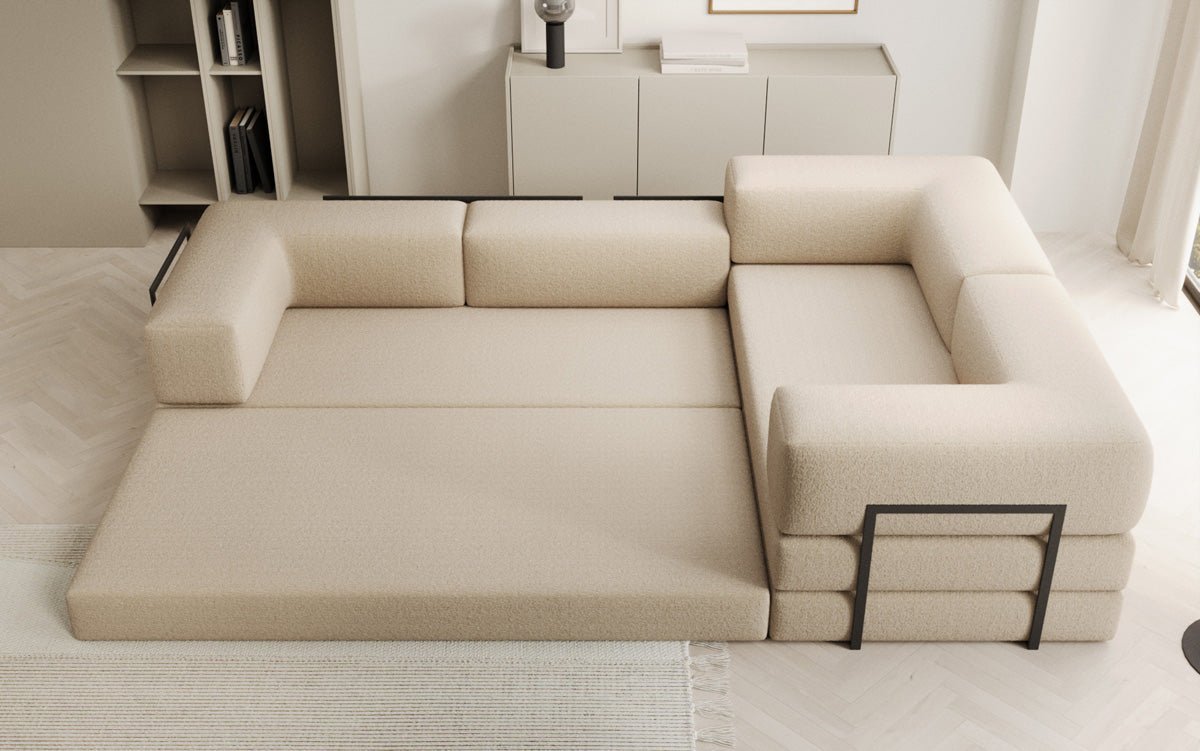 Luxuriöses Designer Ecksofa Lazy L Bouclé – Vielseitig, Gemütlich mit Schlaffunktion & Stauraum