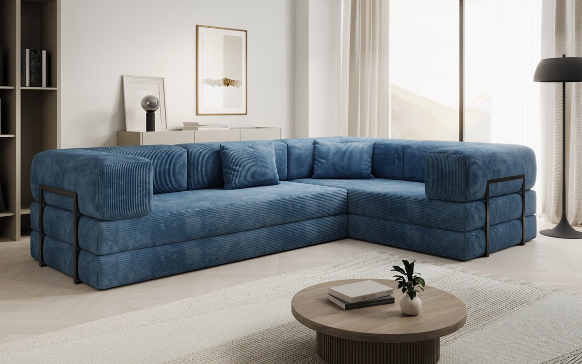 Modernes Designer L-Sofa: Komfortables Cord-Ecksofa mit Schlaffunktion und Stauraum