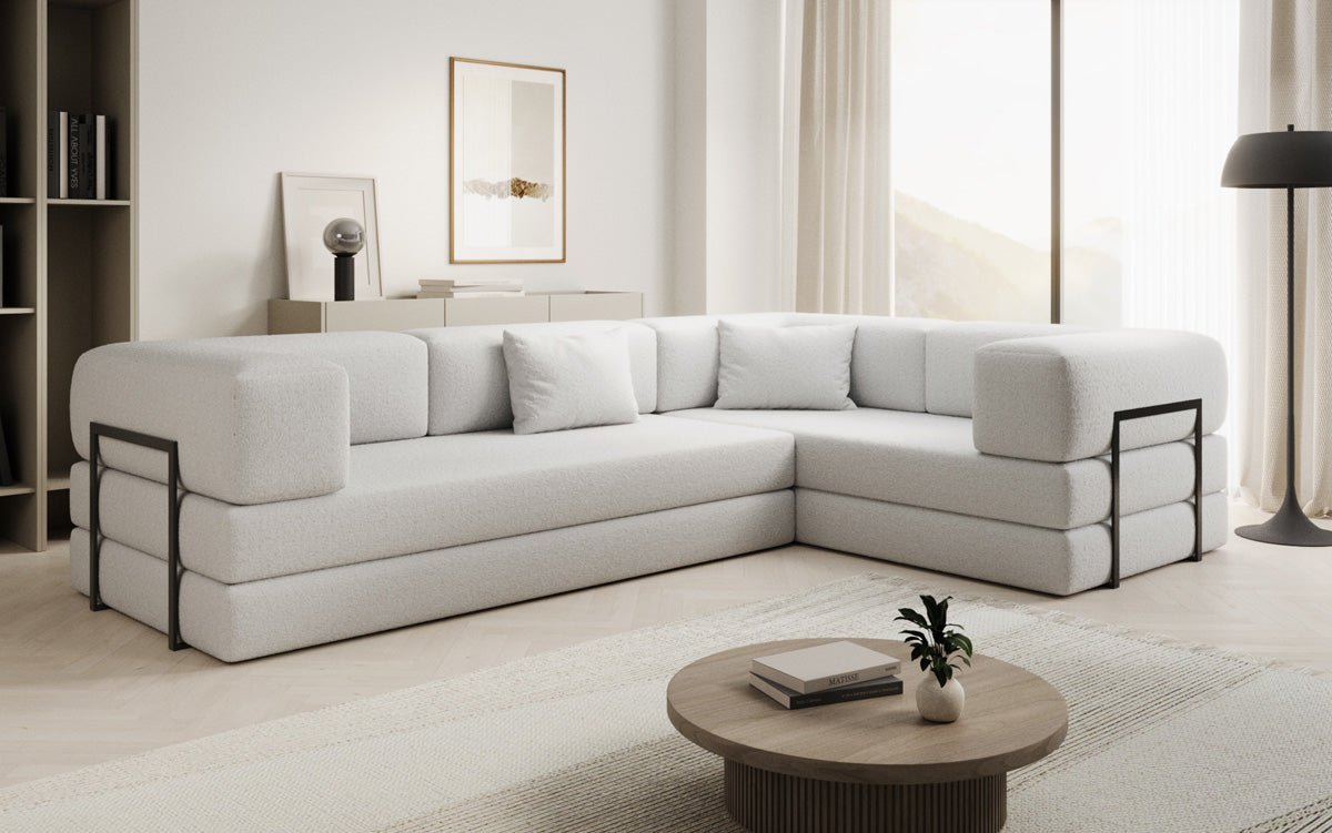 Luxuriöses Designer Ecksofa Lazy L Bouclé – Vielseitig, Gemütlich mit Schlaffunktion & Stauraum