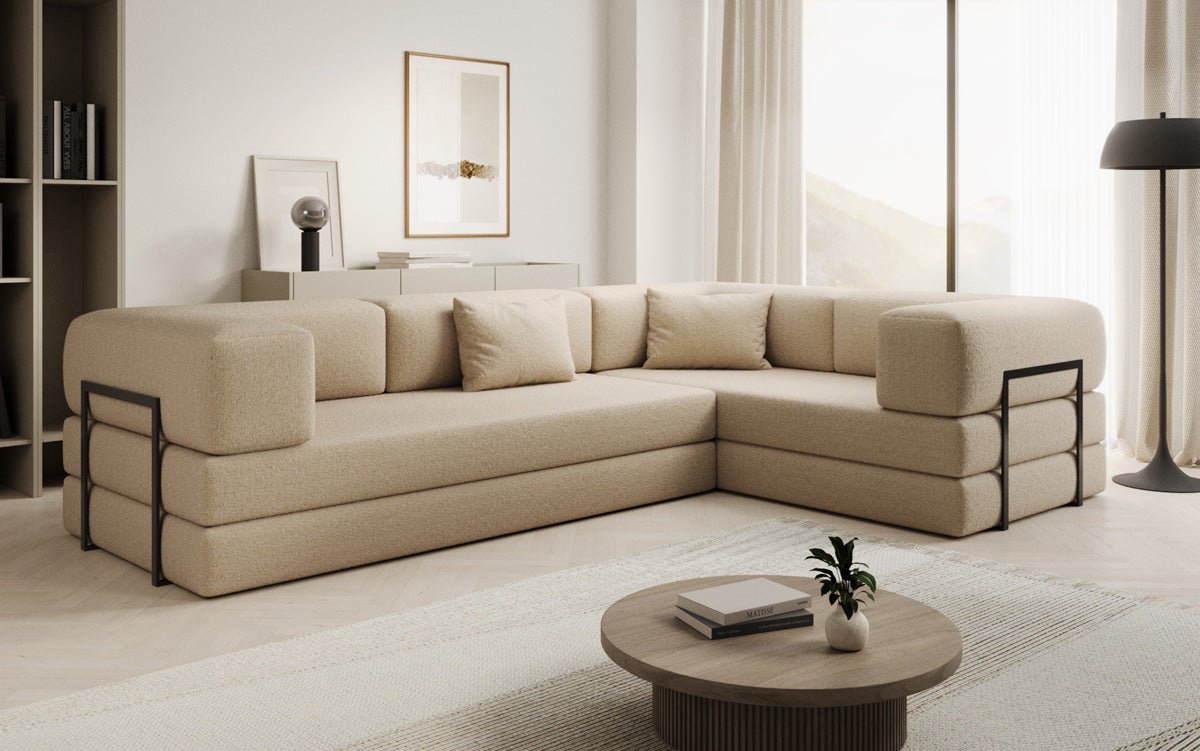 Luxuriöses Designer Ecksofa Lazy L Bouclé – Vielseitig, Gemütlich mit Schlaffunktion & Stauraum