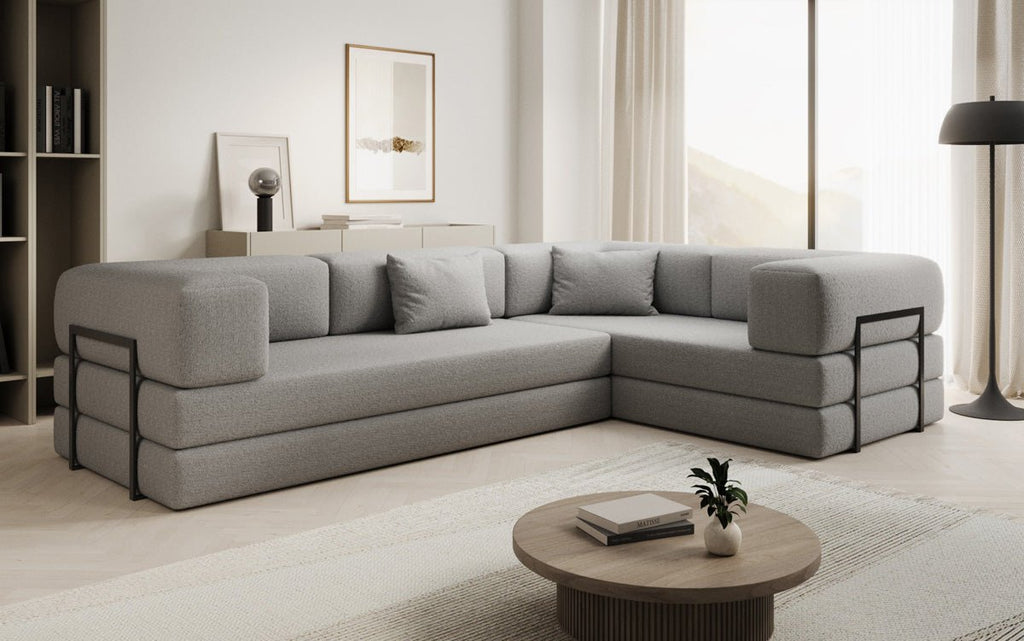 Luxuriöses Bouclé L-Sofa Lazy L: Schlaffunktion, Stauraum, Komfort, Modernes Design