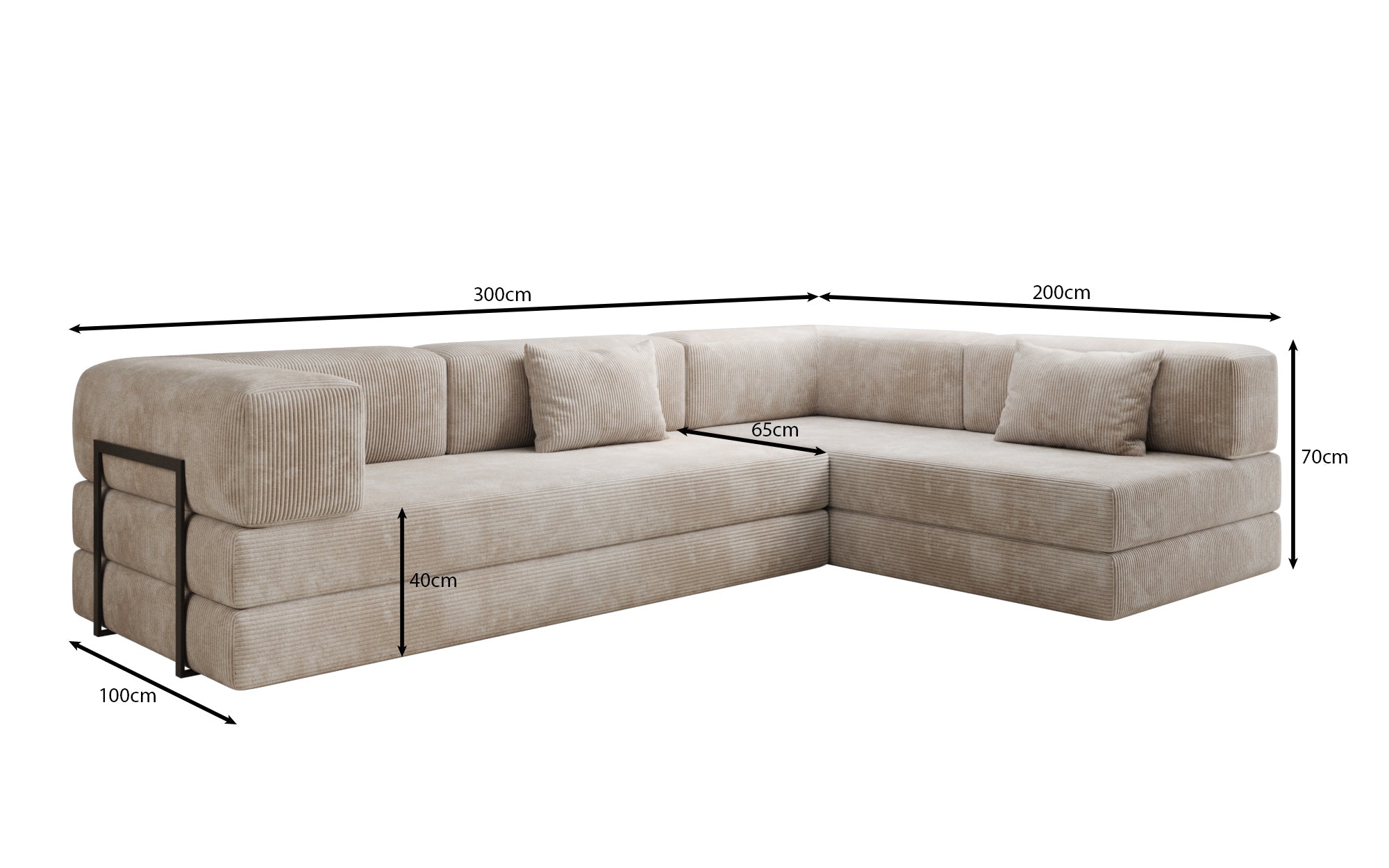 Luxuriöses Designer L-Sofa Lazy aus Cordstoff mit Schlaffunktion und Stauraum