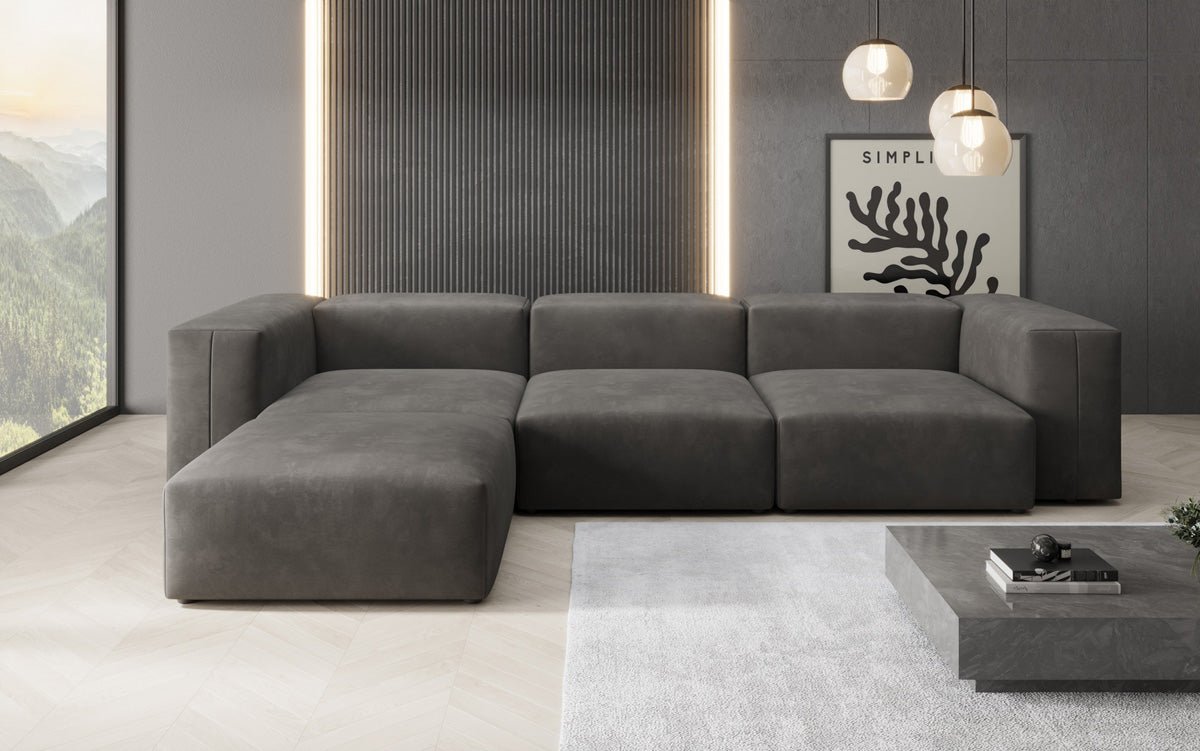 Luxuriöses L-Sofa Snug, Samtbezug, Modulares Ecksofa, Gemütlich & Stilvoll