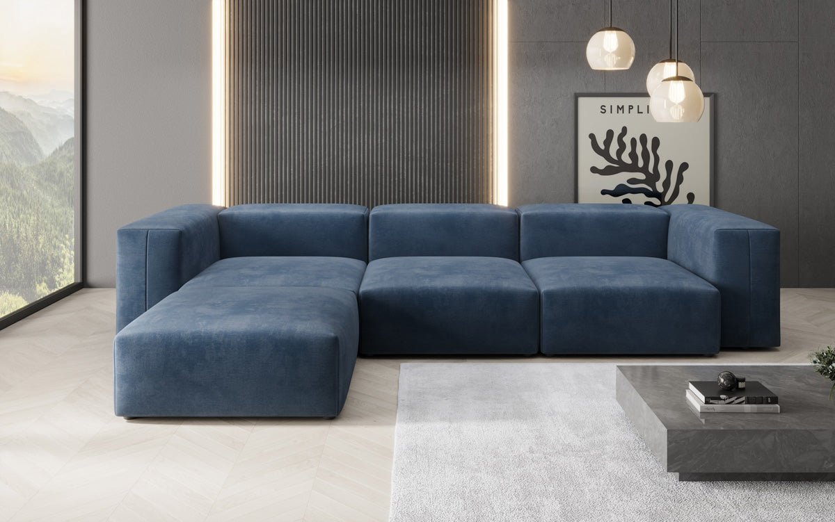 Luxuriöses L-Sofa Snug, Samtbezug, Modulares Ecksofa, Gemütlich & Stilvoll