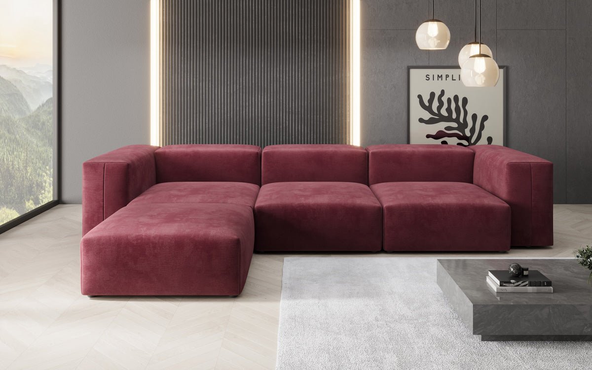 Luxuriöses L-Sofa Snug, Samtbezug, Modulares Ecksofa, Gemütlich & Stilvoll