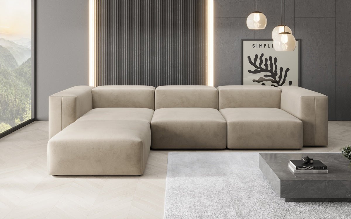 Luxuriöses L-Sofa Snug, Samtbezug, Modulares Ecksofa, Gemütlich & Stilvoll