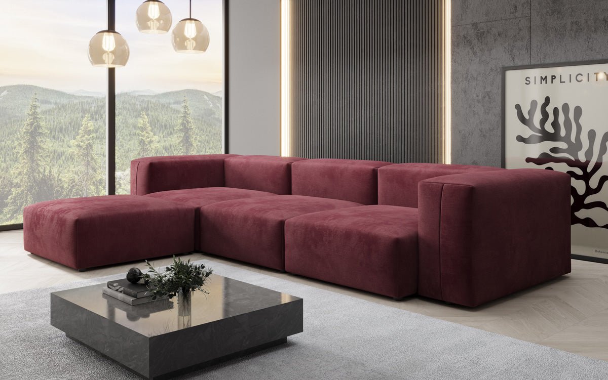 Luxuriöses L-Sofa Snug, Samtbezug, Modulares Ecksofa, Gemütlich & Stilvoll