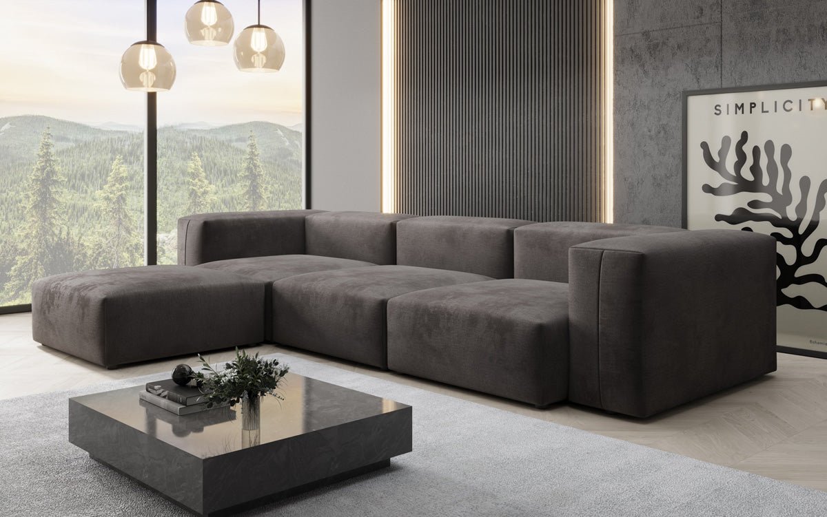 Luxuriöses L-Sofa Snug, Samtbezug, Modulares Ecksofa, Gemütlich & Stilvoll