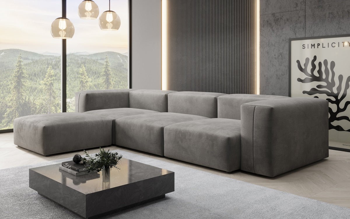 Luxuriöses L-Sofa Snug, Samtbezug, Modulares Ecksofa, Gemütlich & Stilvoll