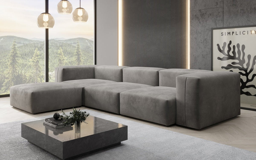 Luxuriöses L-Sofa Snug, Samtbezug, Modulares Ecksofa, Gemütlich & Stilvoll