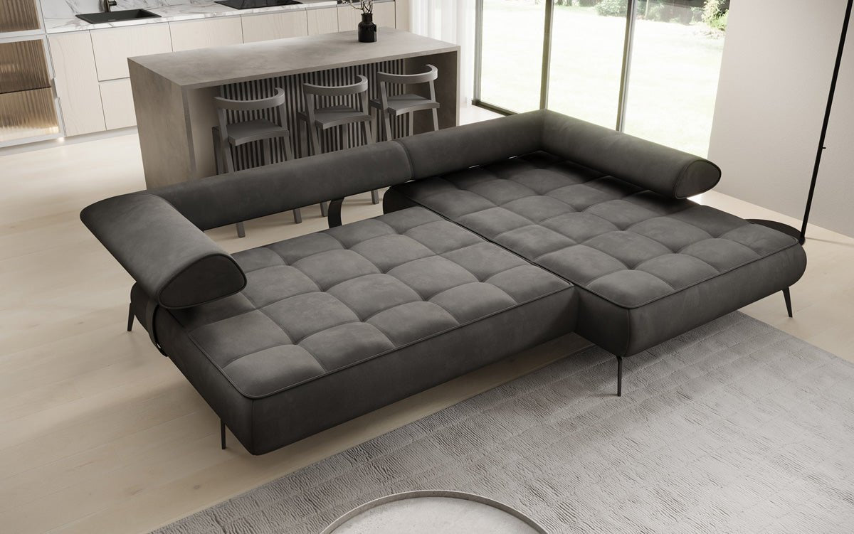 Luxuriöses Ecksofa Sydney L II: Samt, elektrisch verstellbar, stilvoll, bequem