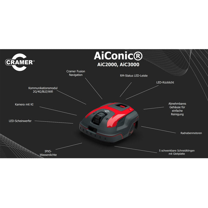 Cramer AiConic 3000 Robotermäher: Kabellos, RTK-GPS, KI-Vision für 3000m² Rasen