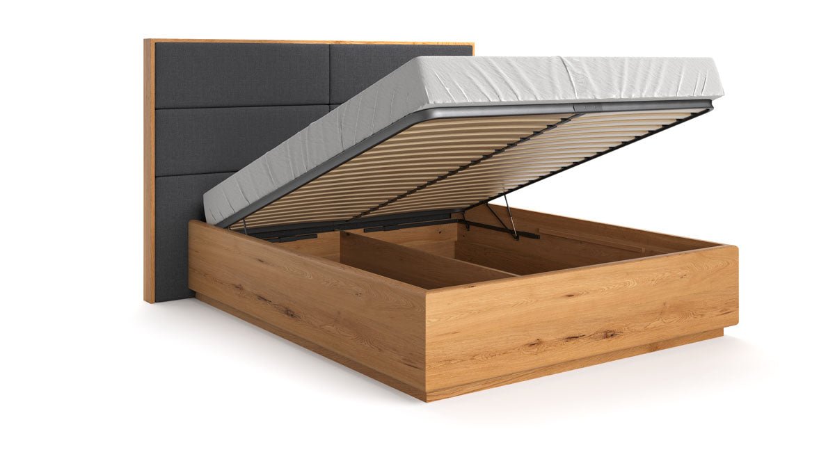 Massives Eichenholzbett Valent: Eleganter Stauraum, Modernes Design, Perfekter Schlafkomfort