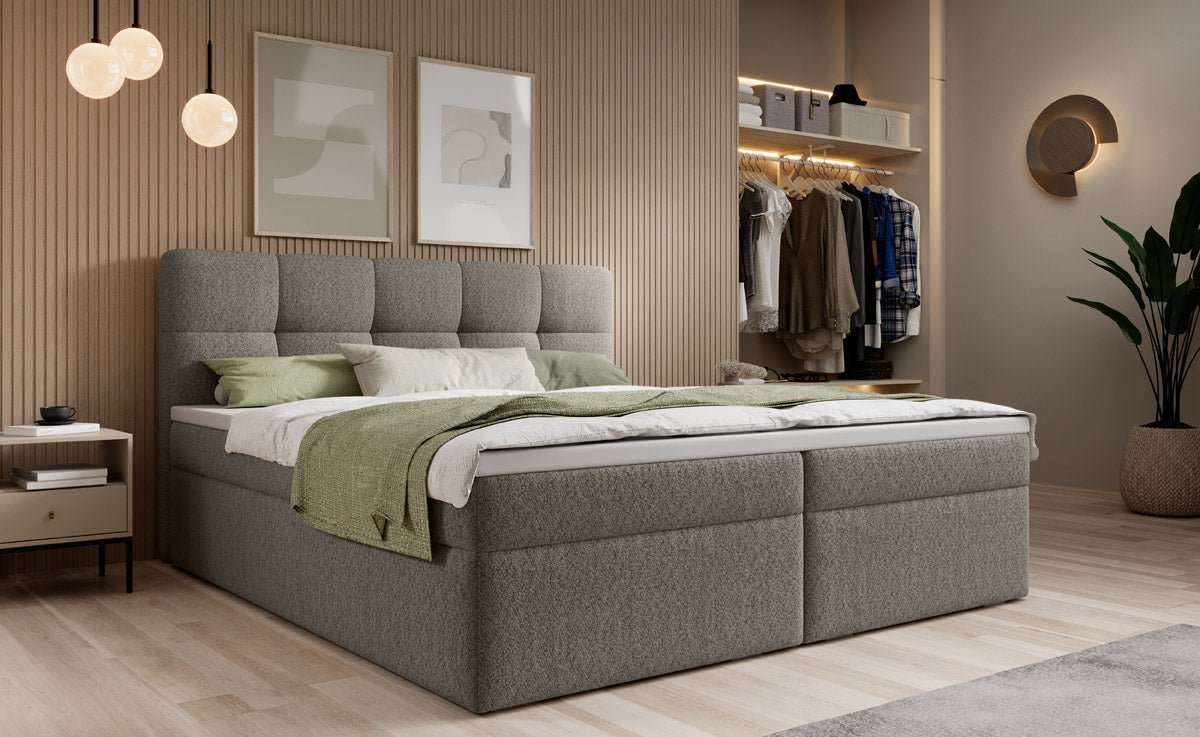Luxuriöses Boxspringbett Cozy II Bouclé mit Integriertem Stauraum und Komfort