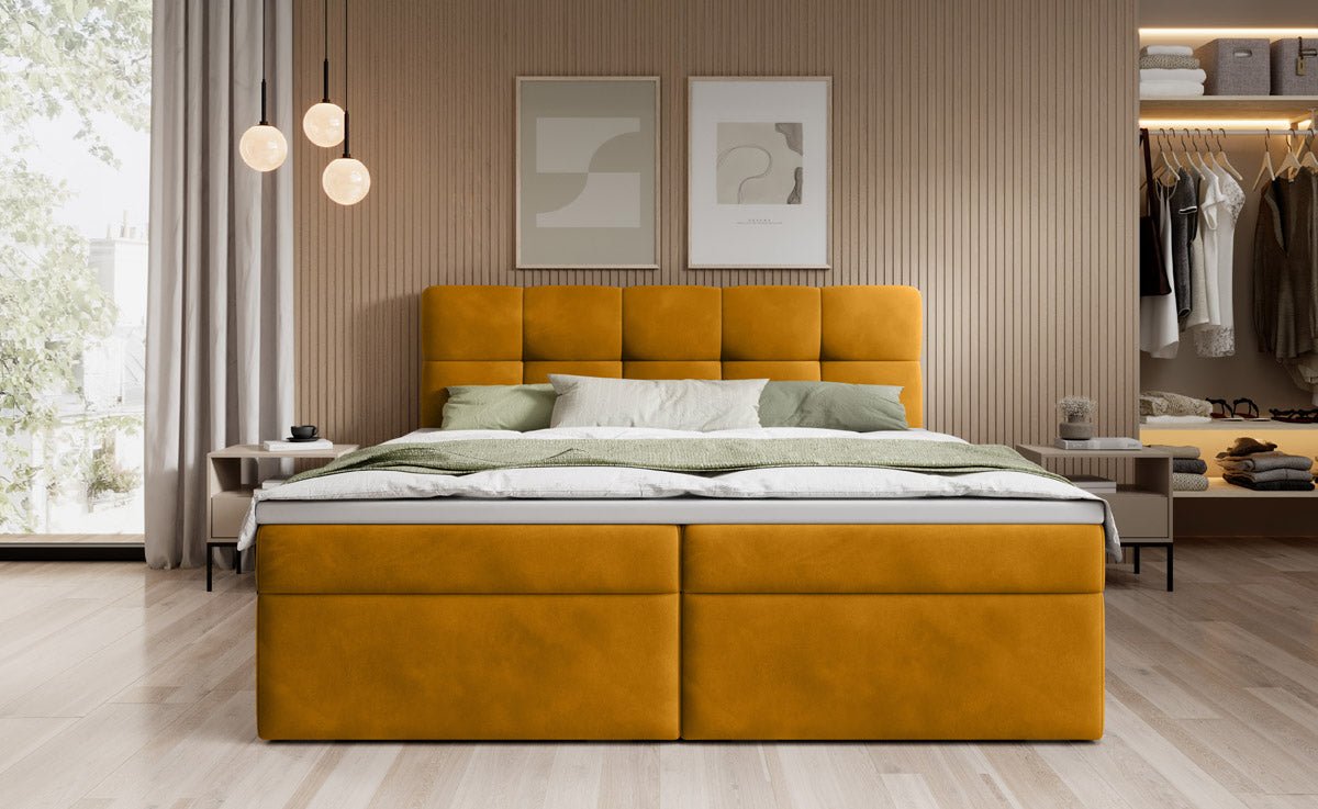 Luxuriöses Samt Boxspringbett Cozy II mit Integriertem Stauraum und Topper