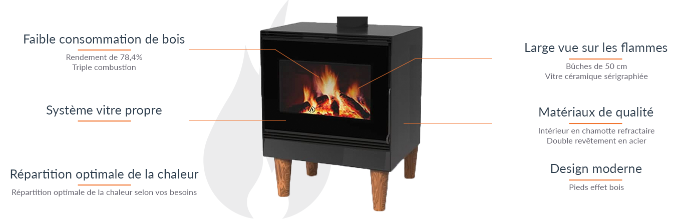 Leistungsstarker Iseo Holzofen mit Belüftung, 11 kW und oberem Abzug