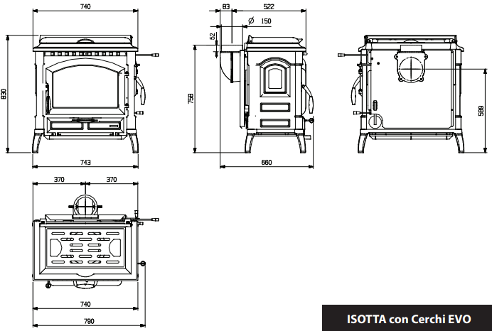 Robuster La Nordica Isotta con cerchi Evo Holzofen mit Kochplatte – 11,9 kW Leistung