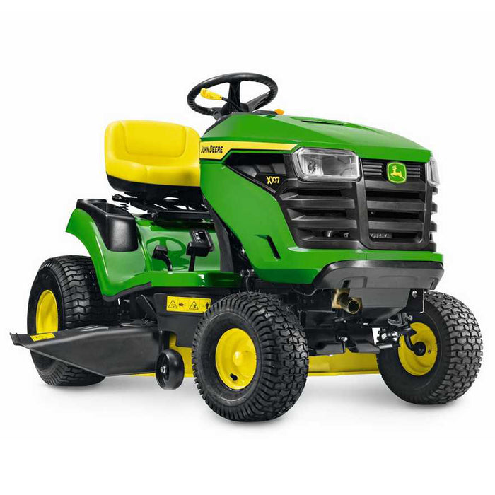 JOHN DEERE X107 Rasentraktor: Leistungsstarker Aufsitzmäher mit 107 cm Mähwerk.