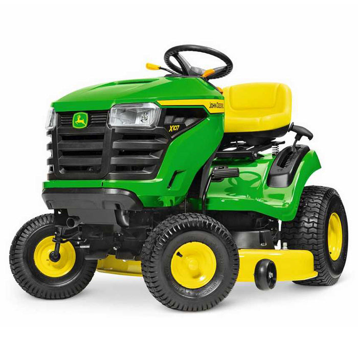 JOHN DEERE X107 Rasentraktor: Leistungsstarker Aufsitzmäher mit 107 cm Mähwerk.