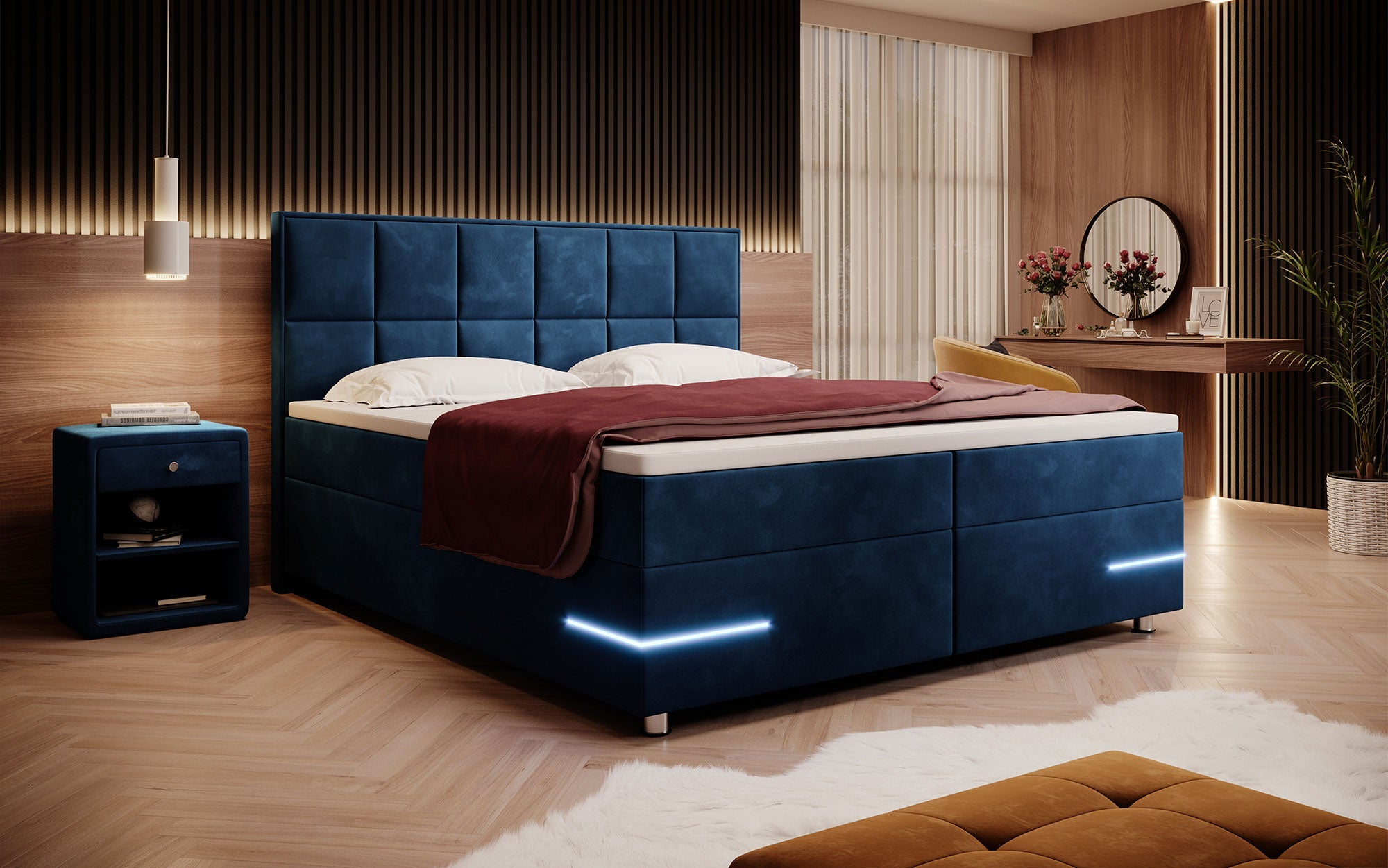 Luxuriöses Samt Boxspringbett Lea mit LED & Chromfüßen – Optimaler Schlafkomfort