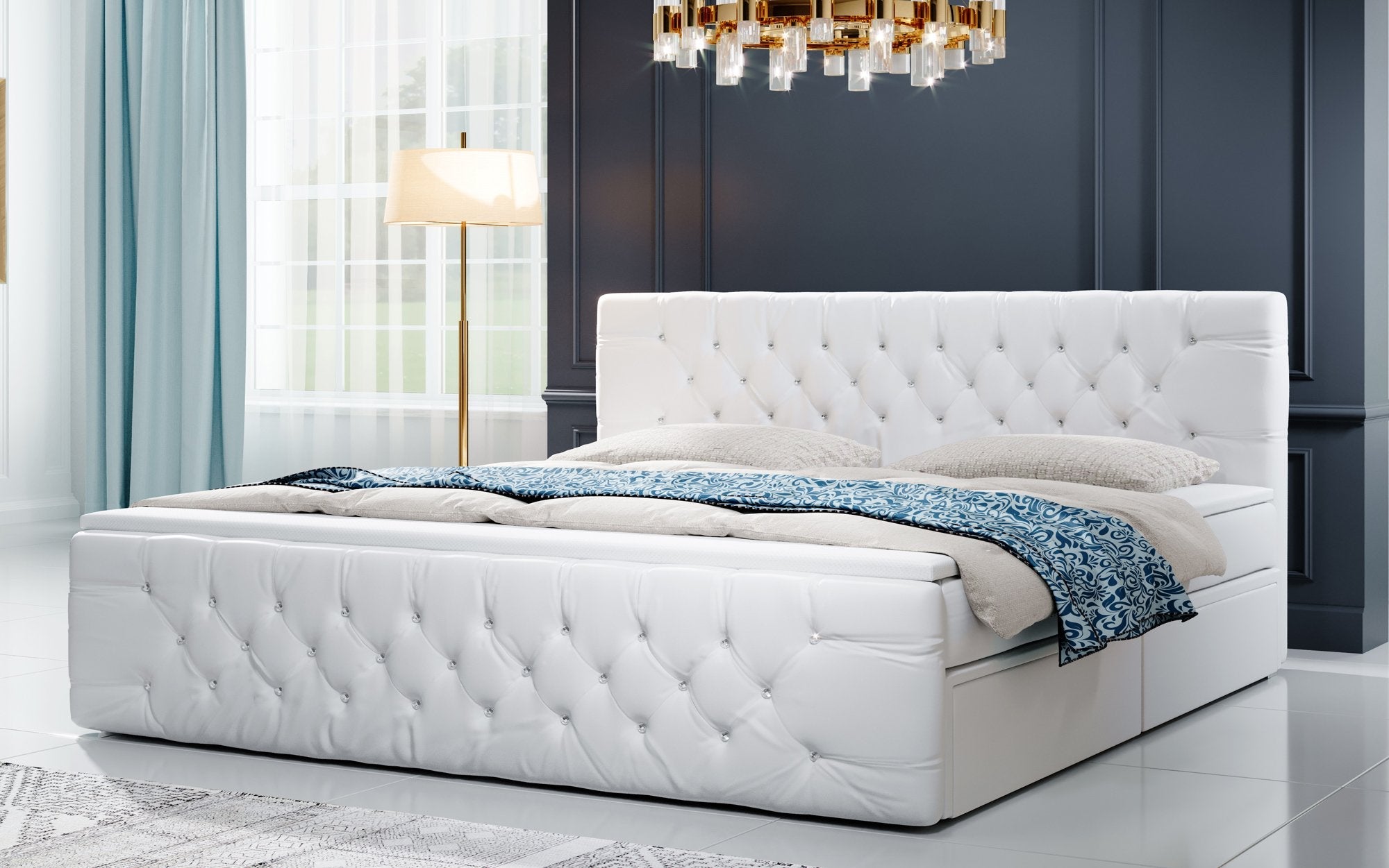 Julietta Boxspringbett: Luxuriöses Design, Strasssteine, Stauraum, Kunstleder & Komfort