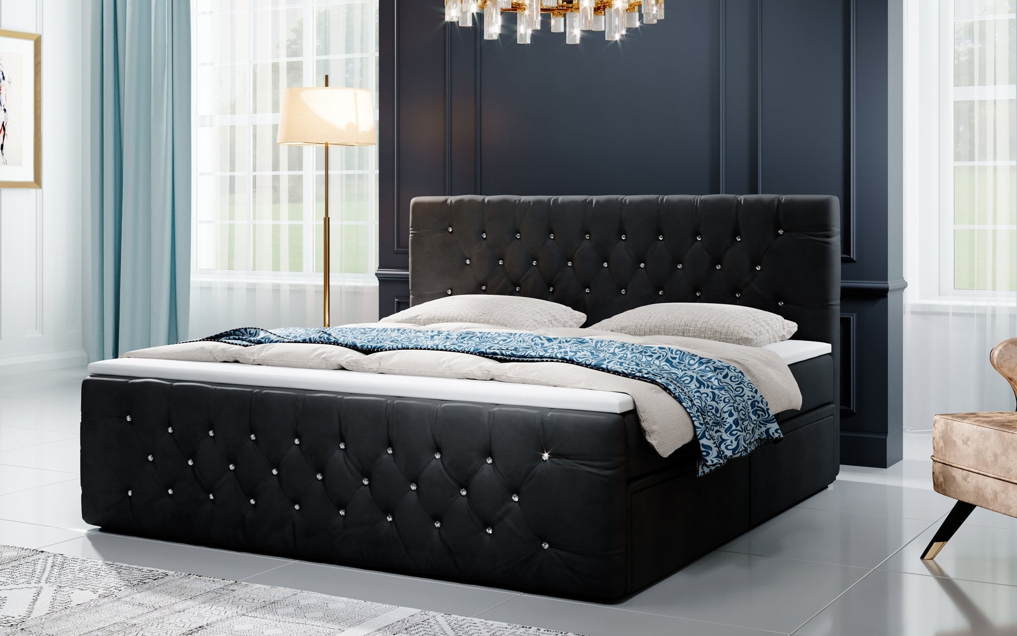 Julietta Boxspringbett: Luxuriöses Design, Strasssteine, Stauraum, Kunstleder & Komfort