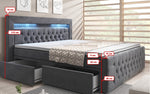 Lade das Bild in den Galerie-Viewer, Luxuriöses Sera Boxspringbett mit LED-Beleuchtung, Samtbezug, 4 Schubladen
