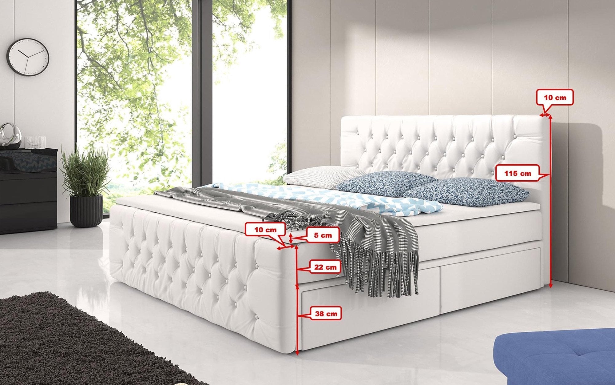 Luxuriöses Boxspringbett Bellissimo Kunstleder mit 4 Schubladen, Federkernmatratze, Topper