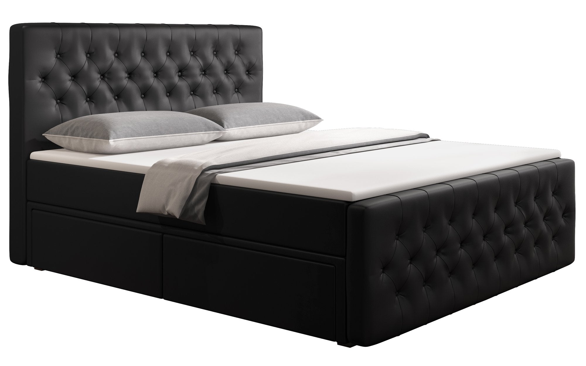 Luxuriöses Boxspringbett Bellissimo Kunstleder mit 4 Schubladen, Federkernmatratze, Topper
