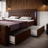 Diva Boxspringbett mit Samtbezug, LED-Beleuchtung, USB & Stauraum-Schubladen