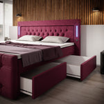 Lade das Bild in den Galerie-Viewer, Diva Boxspringbett mit Samtbezug, LED-Beleuchtung, USB &amp; Stauraum-Schubladen
