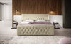 Diva Boxspringbett mit Samtbezug, LED-Beleuchtung, USB & Stauraum-Schubladen