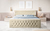 Majestätisches Boxspringbett Samt mit LED-Beleuchtung, USB-Anschlüssen und Stauraum