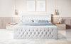 Majestätisches Boxspringbett Samt mit LED-Beleuchtung, USB-Anschlüssen und Stauraum
