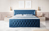 Majestätisches Boxspringbett Samt mit LED-Beleuchtung, USB-Anschlüssen und Stauraum