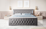 Lade das Bild in den Galerie-Viewer, Majestätisches Boxspringbett Samt mit LED-Beleuchtung, USB-Anschlüssen und Stauraum
