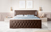 Majestätisches Boxspringbett Samt mit LED-Beleuchtung, USB-Anschlüssen und Stauraum