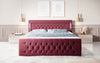 Majestätisches Boxspringbett Samt mit LED-Beleuchtung, USB-Anschlüssen und Stauraum