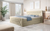 Majestätisches Boxspringbett Samt mit LED-Beleuchtung, USB-Anschlüssen und Stauraum