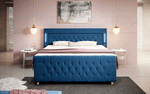 Lade das Bild in den Galerie-Viewer, Paradis Boxspringbett mit LED-Beleuchtung, USB-Anschlüssen, Chromfüßen und luxuriösem Samt
