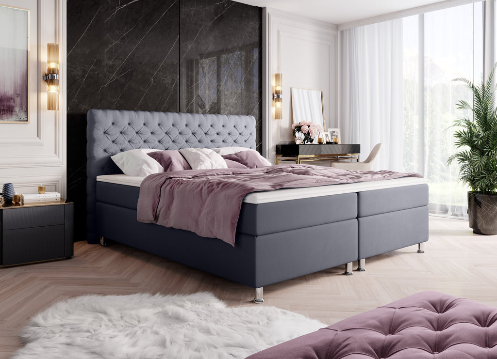 Luxuriöses Samt Boxspringbett Shabby Chic | Integrierter Stauraum | Optimaler Schlafkomfort