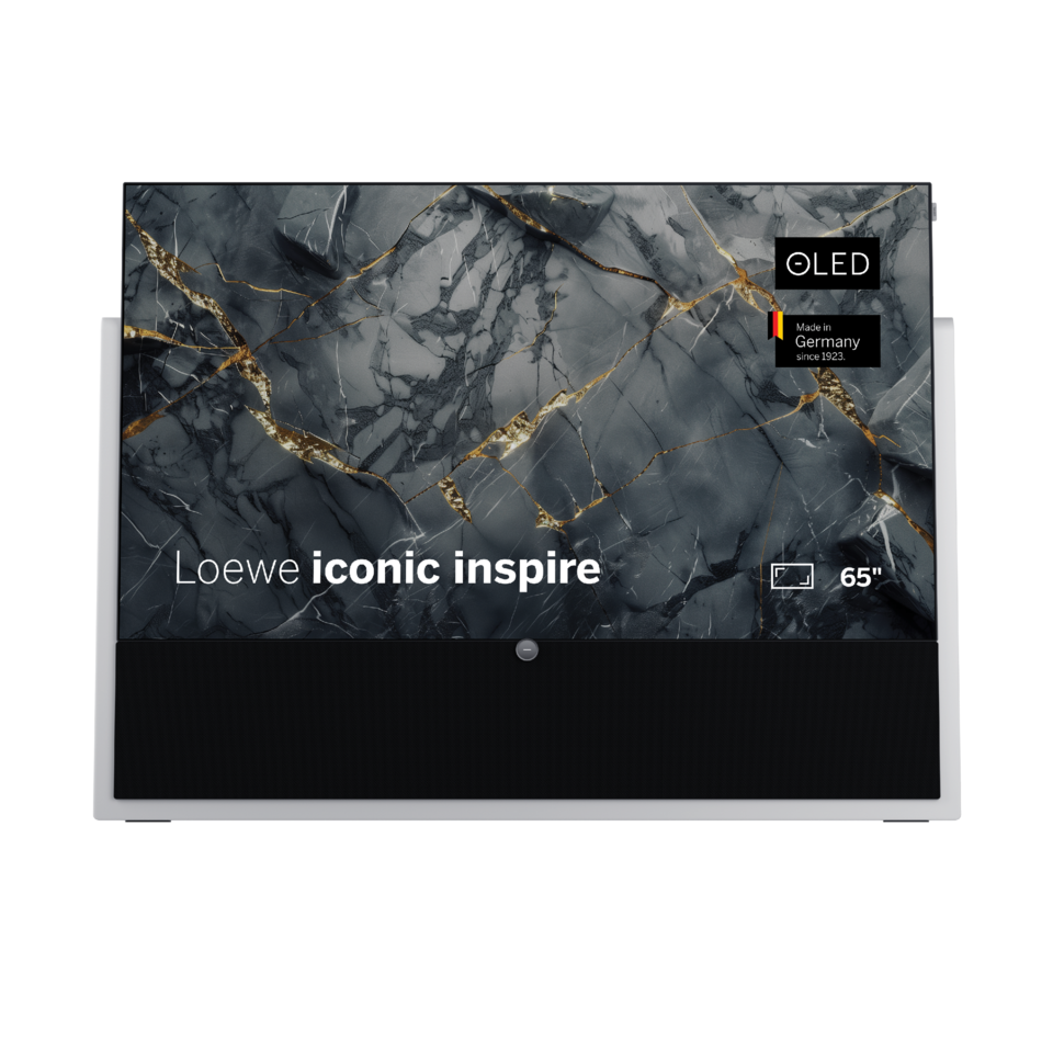 Loewe iconic inspire 65 reinweiß OLED 4K Smart TV mit einzigartigem Stein-Design
