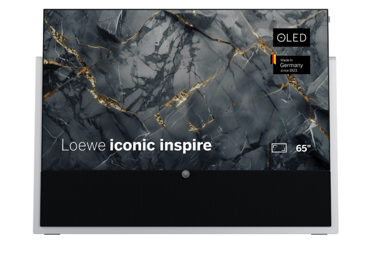 Loewe iconic inspire 65 reinweiß OLED 4K Smart TV mit einzigartigem Stein-Design