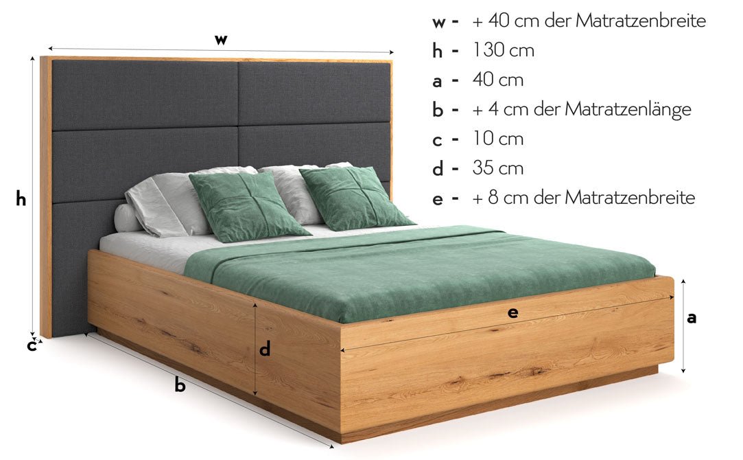 Massives Eichenholzbett Valent: Eleganter Stauraum, Modernes Design, Perfekter Schlafkomfort